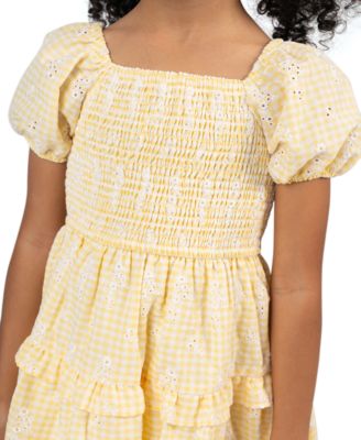 Girls' 2-6x Eyelet Smocked Square Neck Dress and Bag, 2-Piece Set