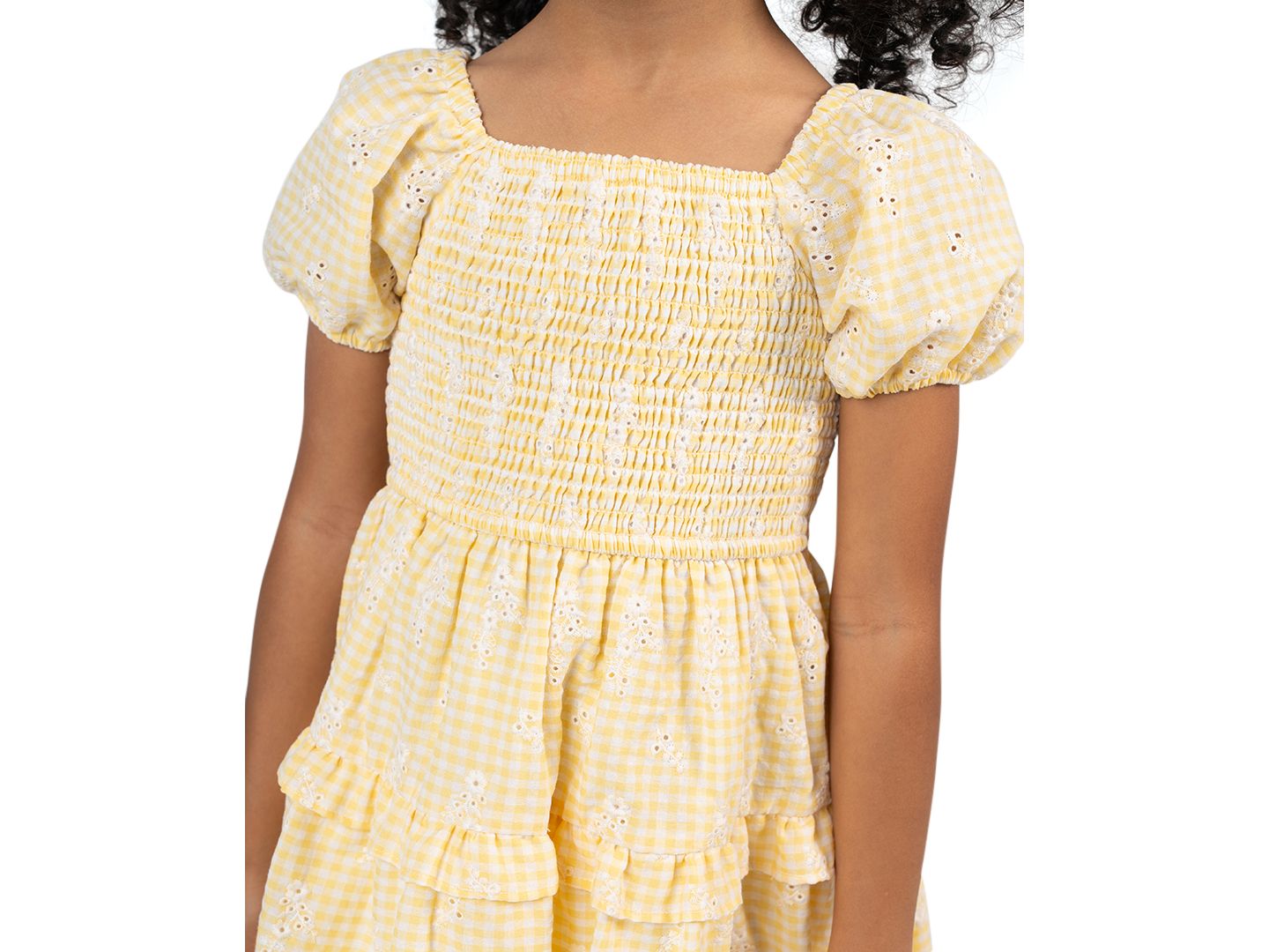 Платья Rare Editions Eyelet Smocked Square Neck Dress and Bag, 2-Piece Set для девочек, цвет: Жёлтый — фото 2