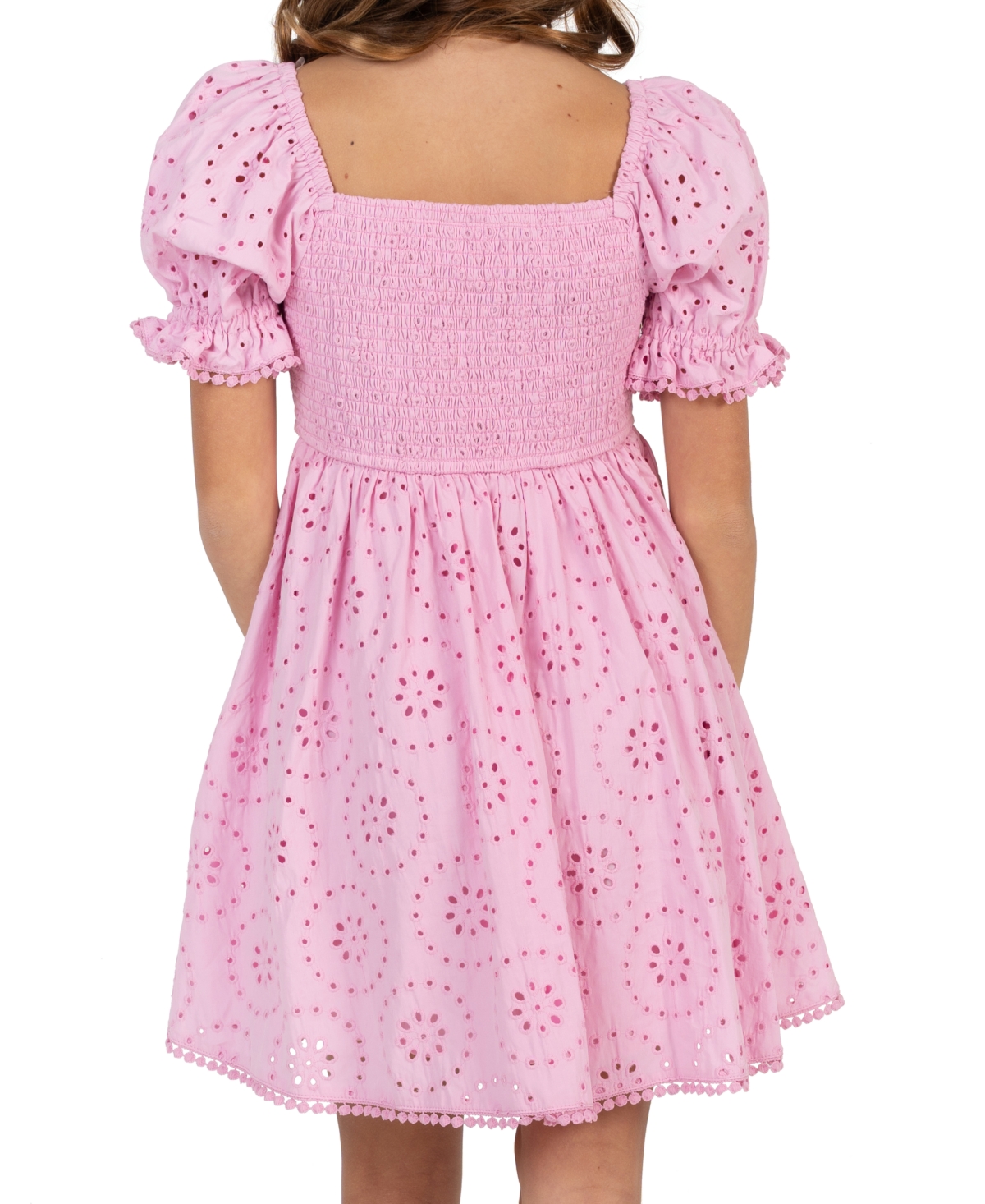 Rare Editions Girls' 7-16 Smocked Eyelet Square Neck Dress