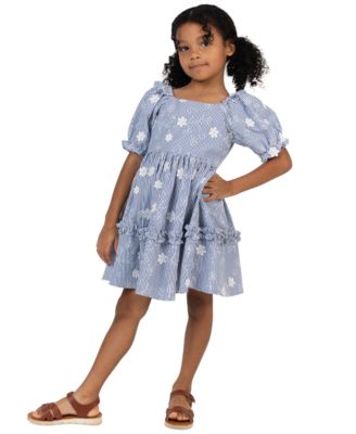 Girls' 2T-6X Striped Embroidered Flutter Sleeve Dress