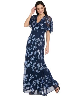 Women's Sequin Embellished Cape-Sleeve Dress