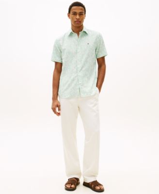 Men's Short-Sleeve Linen-Blend Printed Shirt