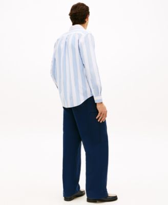 Men's Preppy Striped Long-Sleeve Oxford Shirt