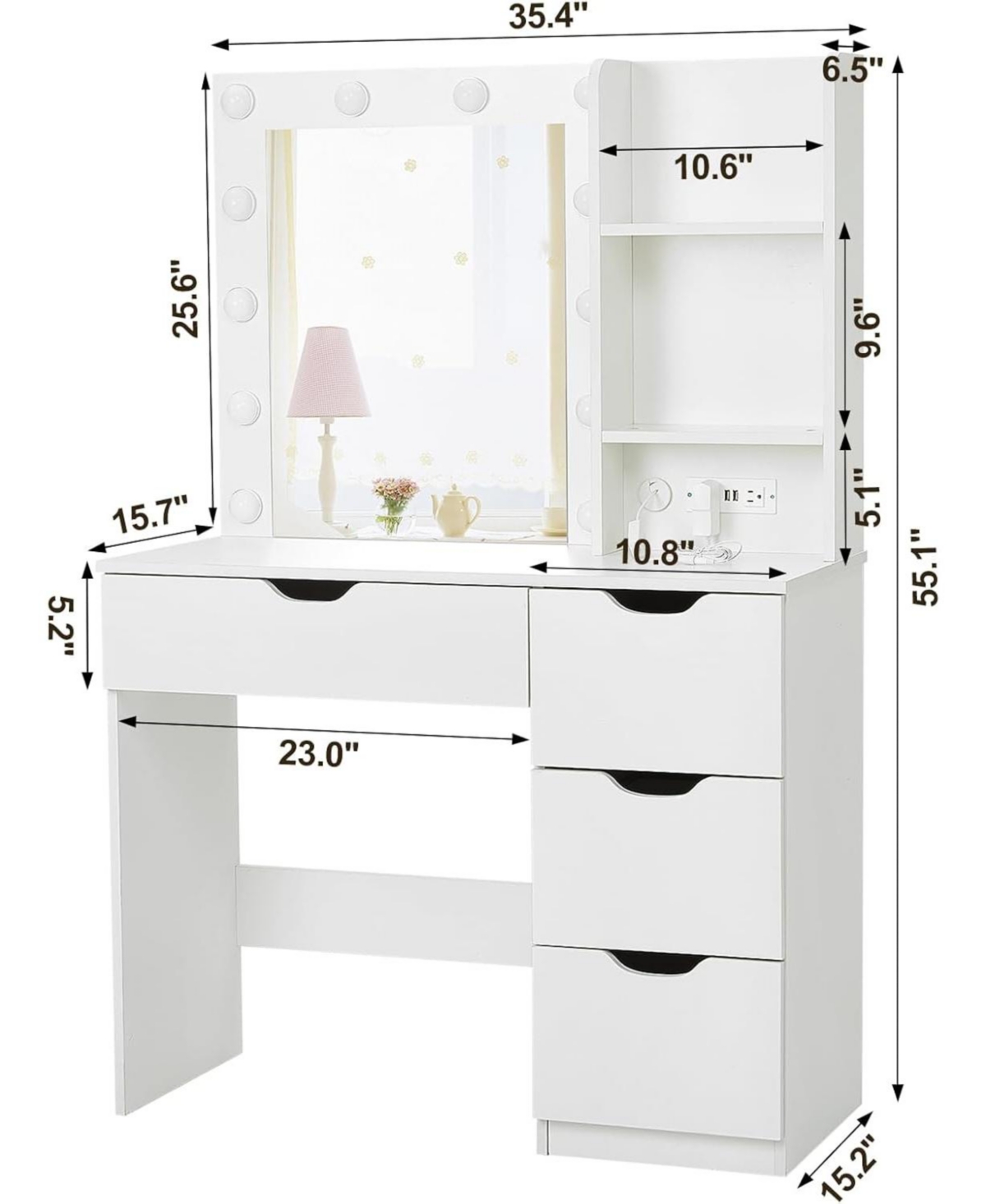 gaomon Vanity Desk Table with Mirror/Charging Station/3 Lighting Modes Adjustable Brightness Lights