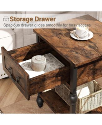 Industrial End Table with Storage, 2 Tier Side Table with Drawer, Compact Bedside Nightstand for Living Room or Bedroom