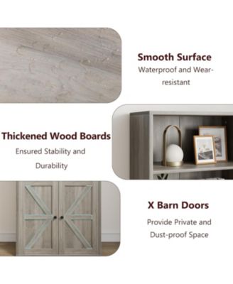 Industrial Bookcase with Doors – 6-Shelf Farmhouse Wooden Bookshelf, 11.8" Deep Display Storage Shelves for Bedroom, Living Room