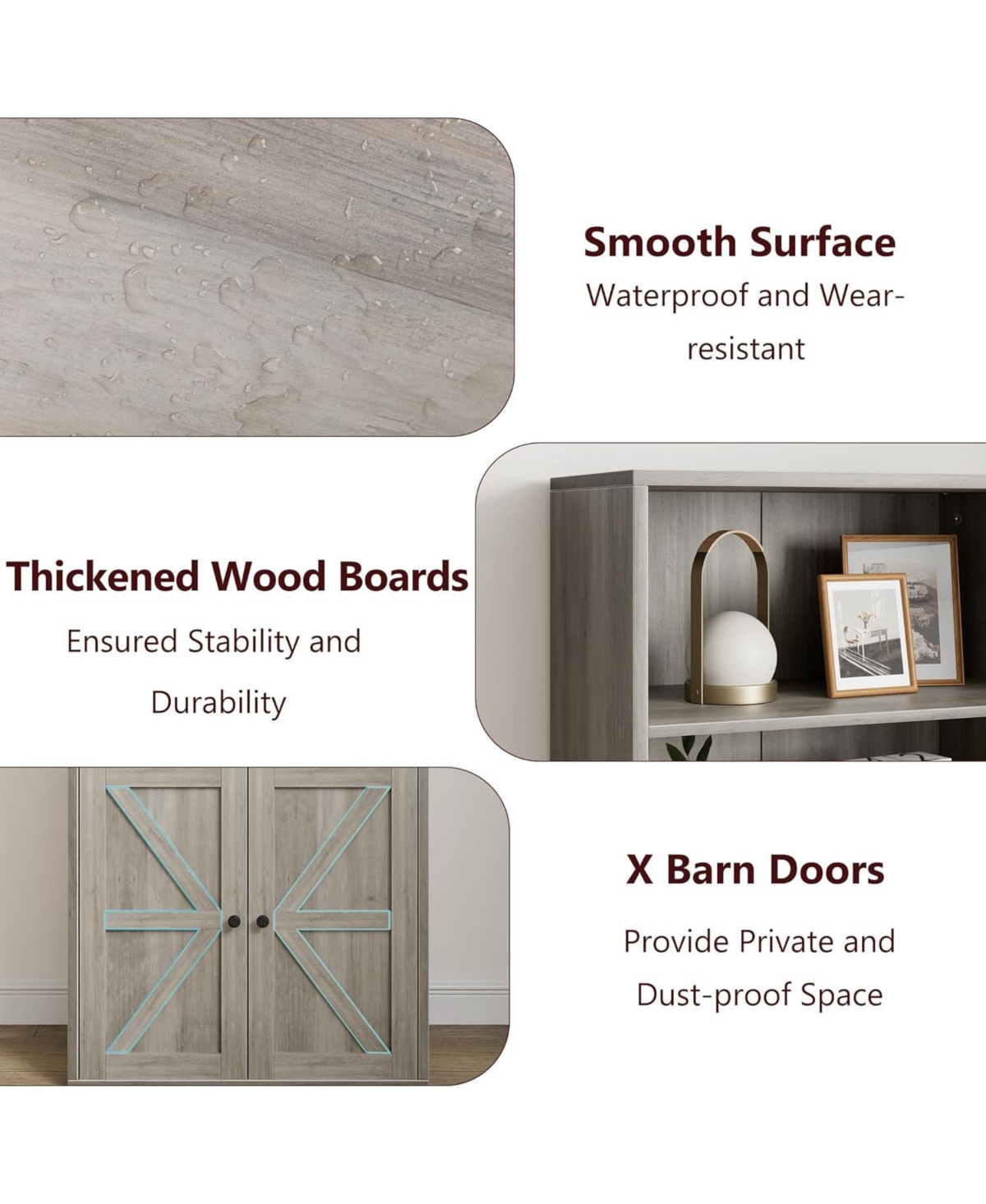 gaomon Industrial Bookcase with Doors – 6-Shelf Farmhouse Wooden Bookshelf, 11.8" Deep Display Storage Shelves for Bedroom, Living Room