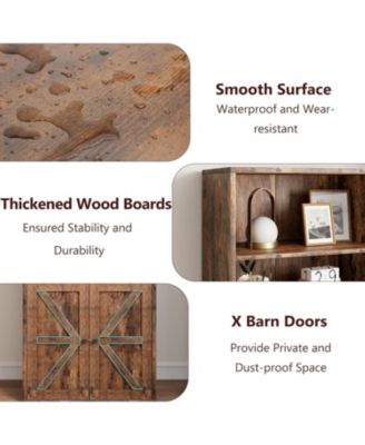 Industrial Bookcase with Doors – 6-Shelf Farmhouse Wooden Bookshelf, 11.8" Deep Display Storage Shelves for Bedroom, Living Room