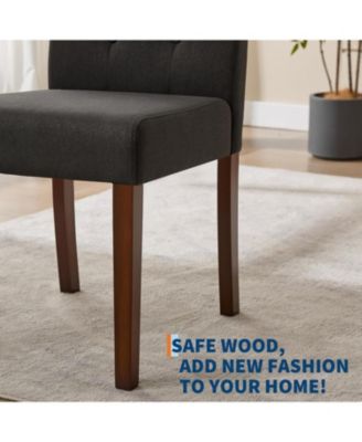 Upholstered Dining Chairs Set of 2 Modern Fabric Kitchen Side Chairs with Sturdy Wood Legs Parsons Design Comfortable Soft Linen