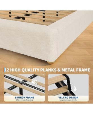 Twin Size Cloud Bed Frame, Low Bed Frame Without Headboard, Corduroy Upholstered Low Platform Bed with Solid Wood Legs, No Box Spring Required