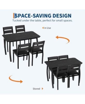 5Pcs Dining Table Set for 4, Space-Saving Kitchen Table with Upholstered Chairs, Modern Angled Corner Design, Compact Dinner Set