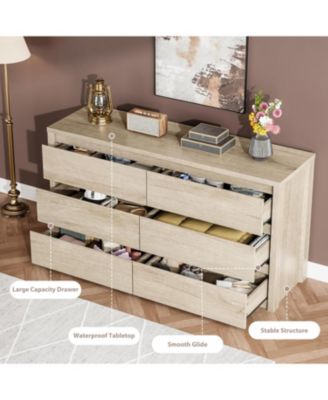 6 Drawer Dresser for Bedroom, Wide Handle-Free Wooden Chest of Drawers, Modern Storage Cabinet for Living Room or Entryway