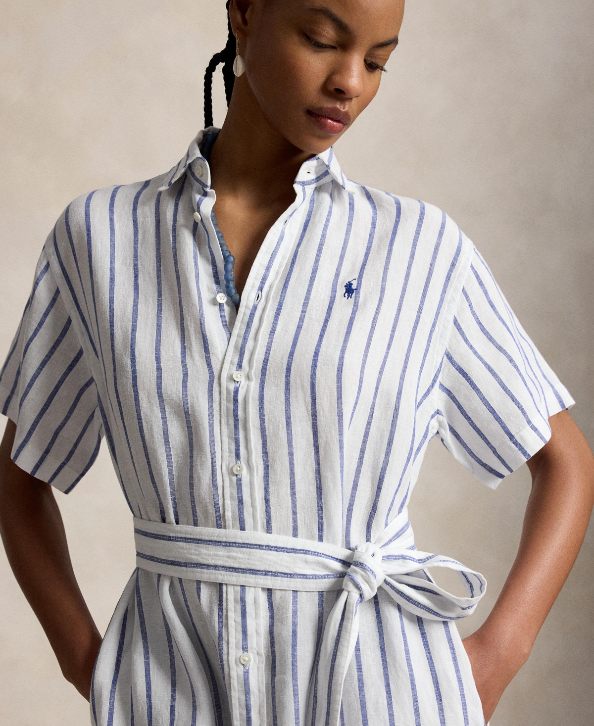 Polo Ralph Lauren Women's Striped 100% Linen Short-Sleeve Shirtdress