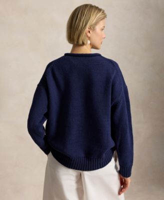 Women's Rolled Crewneck Long-Sleeve Sweater