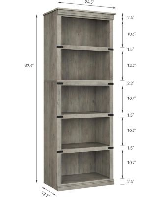 5-Tier Farmhouse Bookcase – Wooden Bookshelf with Open Display Shelves and Storage, Freestanding Home Office, Living Room, Bedroom