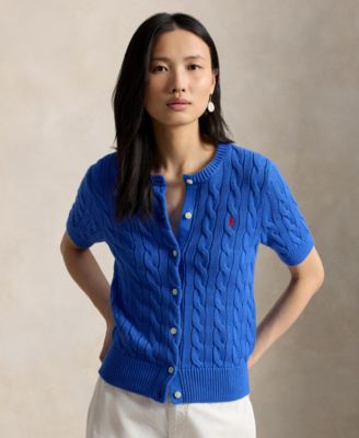 Women's Cable-Knit Cotton Short-Sleeve Cardigan