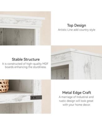 5-Tier Farmhouse Bookcase – Wooden Bookshelf with Open Display Shelves and Storage, Freestanding Home Office, Living Room, Bedroom