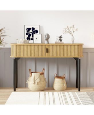 47" Entryway Table with Fluted Slide Doors, Console Table with Storage Space, Sofa Table Narrow Long for Living Room, Hallway, Front Hall
