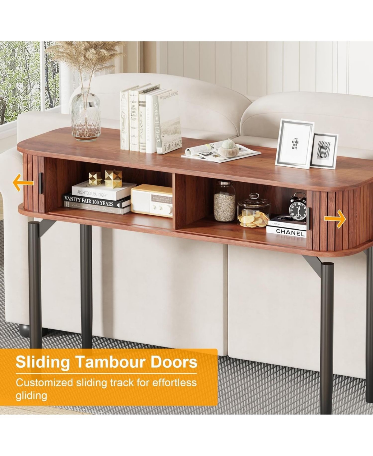 47" Entryway Table with Fluted Slide Doors, Console Table with Storage Space, Sofa Table Narrow Long for Living Room, Hallway, Front Hall