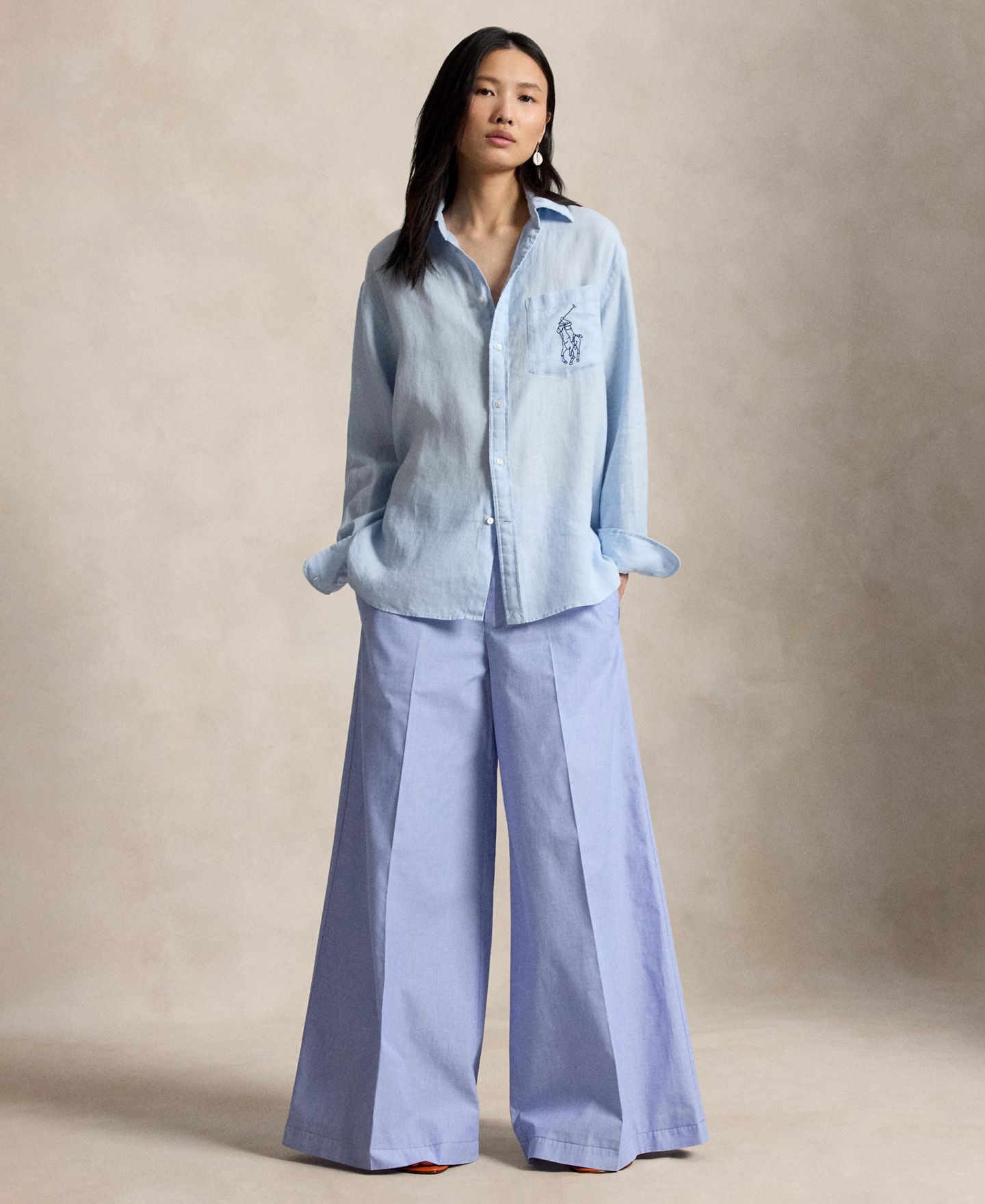 Женская рубашка Polo Ralph Lauren Point Collar Long-Sleeve Linen, цвет: Cold Springs — фото 4