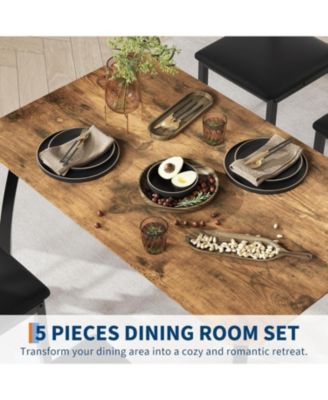 5 Piece Dining Table Set for 4 Modern Kitchen Table with Upholstered Chairs and Iron Frame Wood Dining Room Furniture Set for Small Spaces