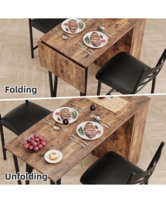 Bar Table Set of 2  Cushioned Chairs with 3 Storage Shelves Extendable Dining Table