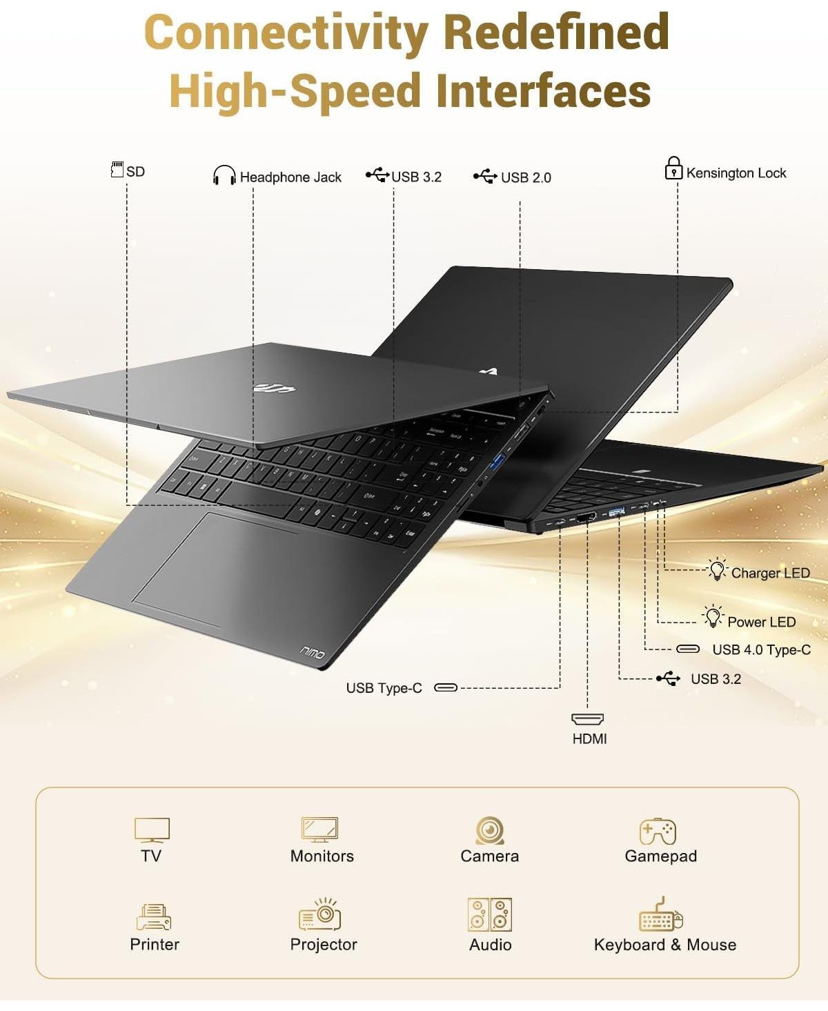 Nimo 15.6" Ips Fhd-Gaming-Laptop, Amd Ryzen 7 8745HS 32GB DDR5 Ram 1TB Ssd 4.9GHz Radeon 780M Graphics 100W Usb-c 4.0