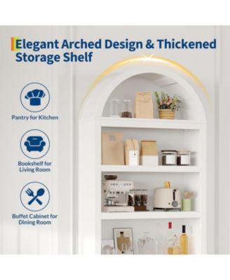 71" Tall Arched Storage Cabinet with Drawer, 6-Tier Freestanding Arch Pantry Cabinet with Adjustable Shelves