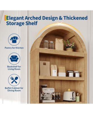 71" Tall Arched Storage Cabinet with Drawer, 6-Tier Freestanding Arch Pantry Cabinet with Adjustable Shelves