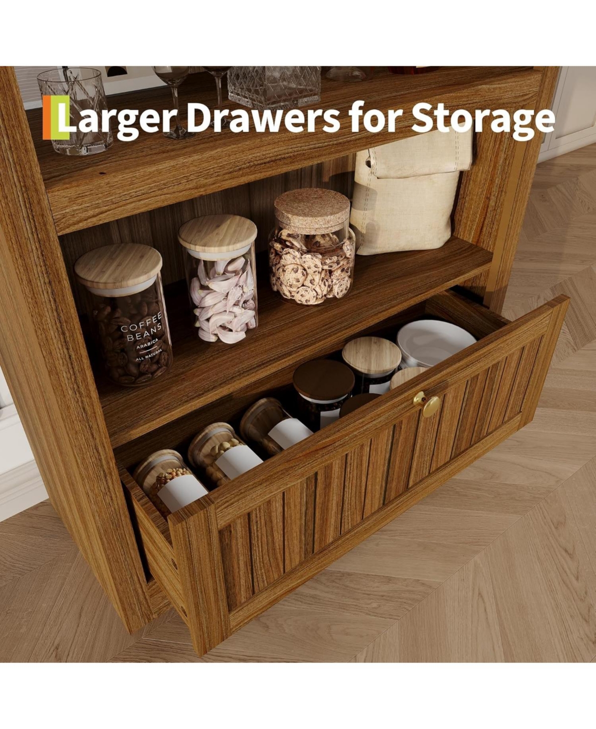 gaomon 71" Tall Arched Storage Cabinet with Drawer, 6-Tier Freestanding Arch Pantry Adjustable Shelves