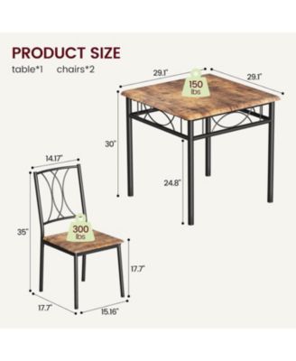 Dining Table Set for 2 Kitchen Table and Chairs for 2 Square Dining Room Table Set with 2 Metal and Wood Chairs Kitchen Table Set for Apartment