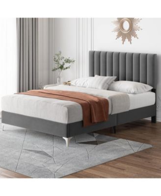 Size Fabric Upholstered Headboard Bed Frame, Adjustable Headboard and Wooden Slats Support with Under Space, Fully Upholstered Mattress