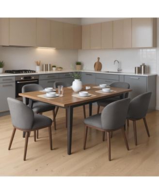 Dining Chair Set of 6, Modern Upholstered Kitchen Chairs with Ergonomic Back Support and Wood Legs