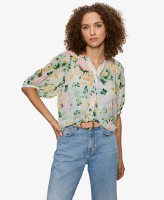 Petite Printed Split Neck Top