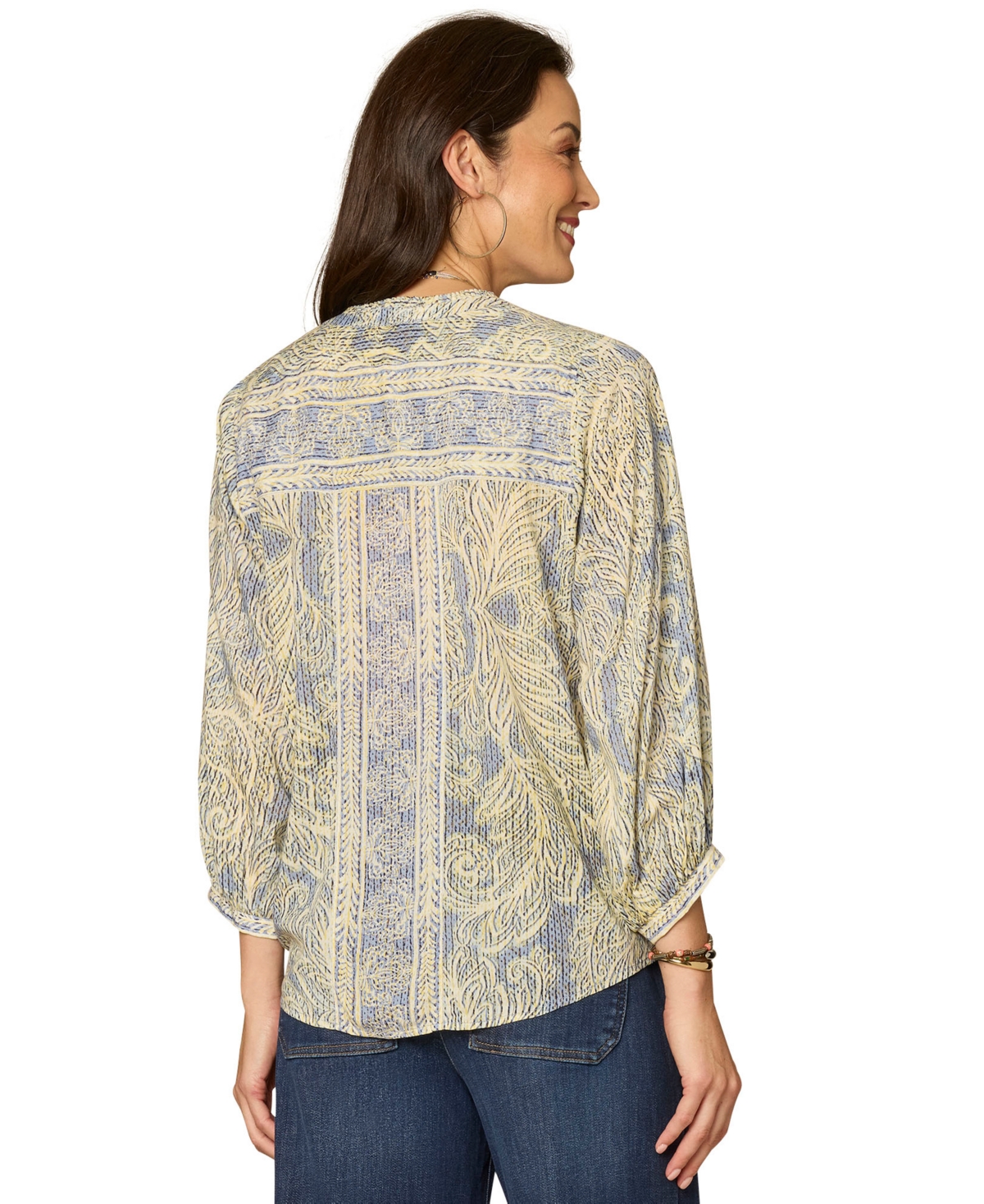 Democracy Women's Printed Blouson-Sleeve Top