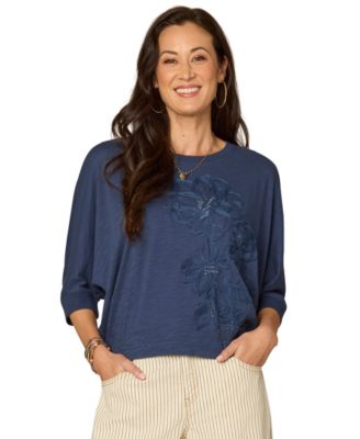Women's Embroidered Crew Neck Top