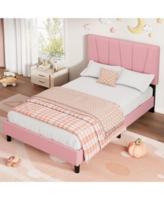 Full Platform Bed Frame with Fabric Upholstered Headboard, Sturdy Wooden Slats, No Box Spring Needed, Easy Assembly for Bedroom