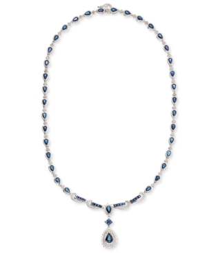 image of Sapphire (13-1/2 ct. t.w.) and Diamond (1-1/5 ct. t.w.) Collar Necklace in 14k White Gold (Also Available in Emerald and Certified Ruby)