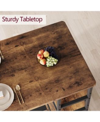 3 Piece Counter Height Bar Table Set with 3 Storage Shelves, Dining Table and 2 Upholstered Bar Chairs for Small Spaces