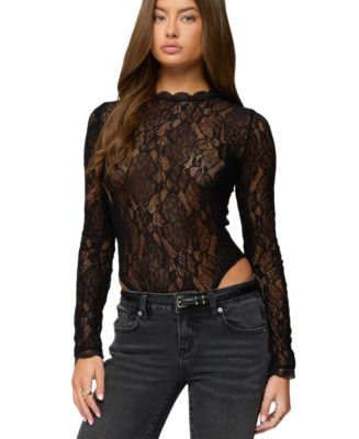 Edikted Women's Rosalinda Sheer Lace Bodysuit - Macy's