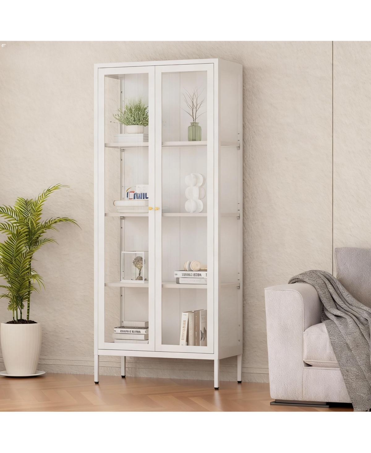 Yigii Tempered Glass Sturdy Steel Frame 3-Side Display Cabinet