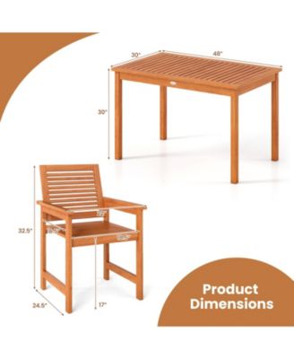 5 Pieces Patio Wood Dining Set Outdoor Rectangular Table & Chairs for Garden