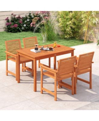 5 Pieces Patio Wood Dining Set Outdoor Rectangular Table & Chairs for Garden