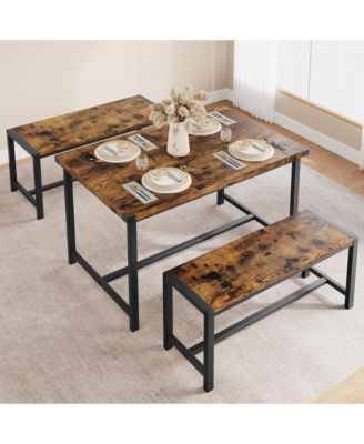 Dining Table Set for 4, Kitchen Room Table Set with 2 Benches, 3-Piece Wood Dining Room Dinette Sets Dining Chairs Set