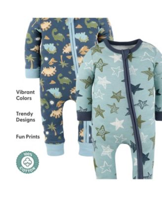 Baby Boys Dino Star Cotton Footless Pajamas for Boys, 2 Pack