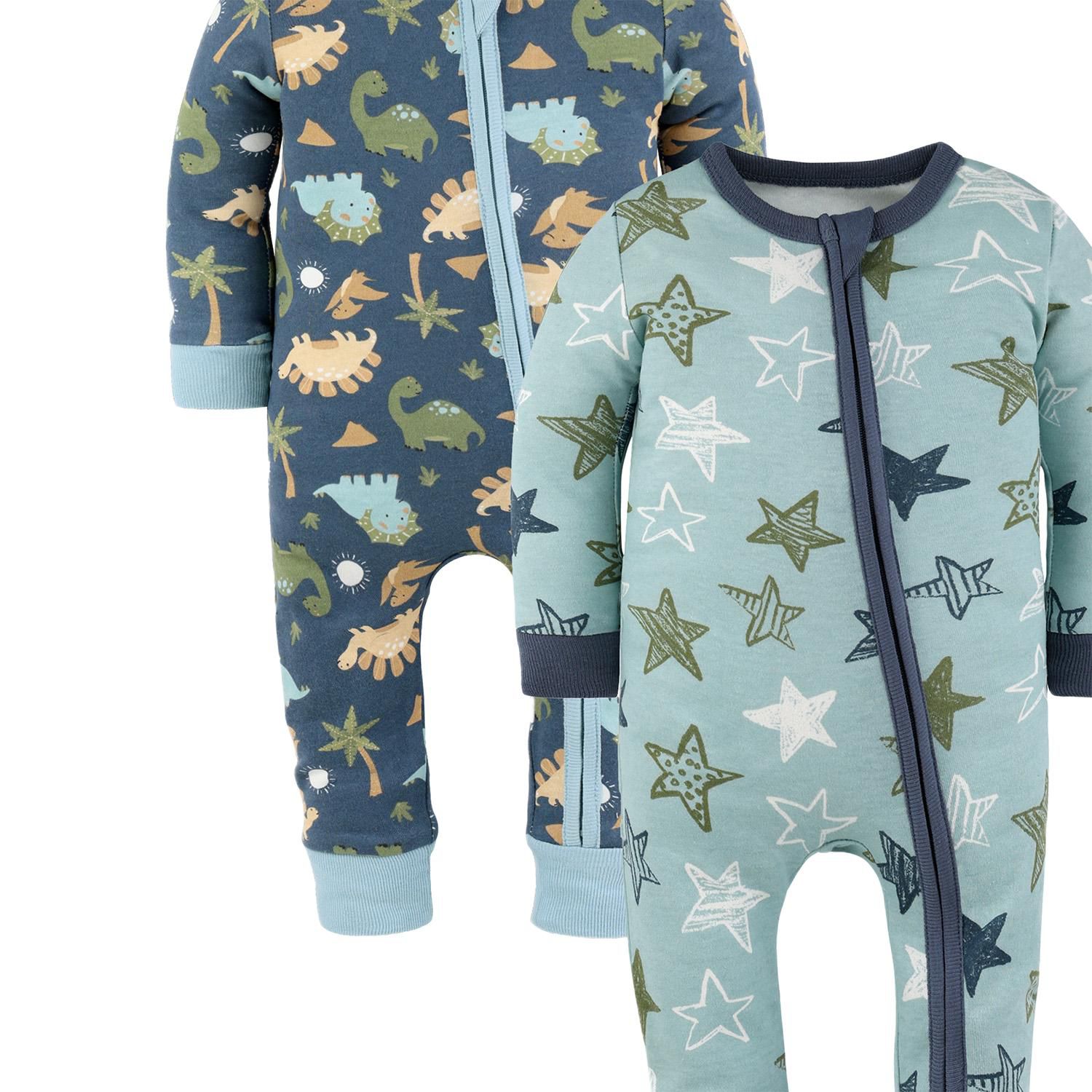 Baby Boys Dino Star Cotton Footless Pajamas for Boys, 2 Pack
