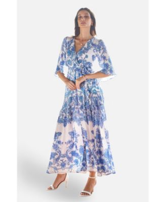 Women's 3/4 Sleeves Paisley Wrap Midi Dress