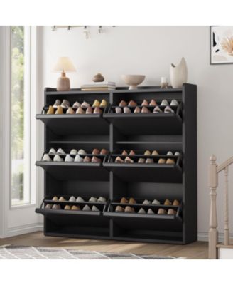 Wood Hidden 6 Drawer Flip Shoe Cabinet with Adjustable Shelves
