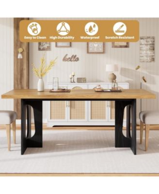 71" Long Dining Table for 6-10 People - Farmhouse Kitchen Table with Extra Thick Tabletop & Heavy-Duty Metal Legs, Sturdy Rectangular Table