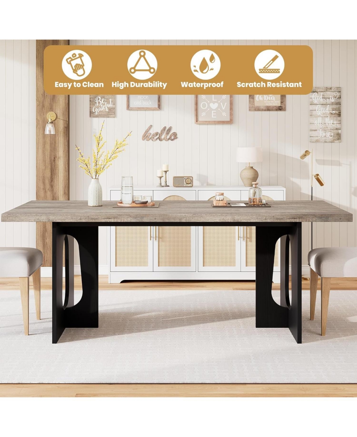gaomon 71" Long Dining Table for 6-10 People - Farmhouse Kitchen with Extra Thick Tabletop & Heavy-Duty Metal Legs, Sturdy Rectangular